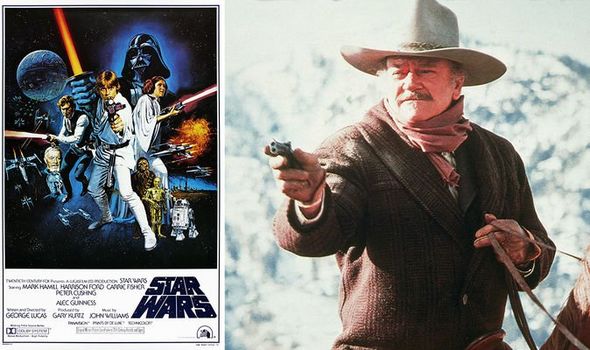 john wayne in the shootist and star wars poster